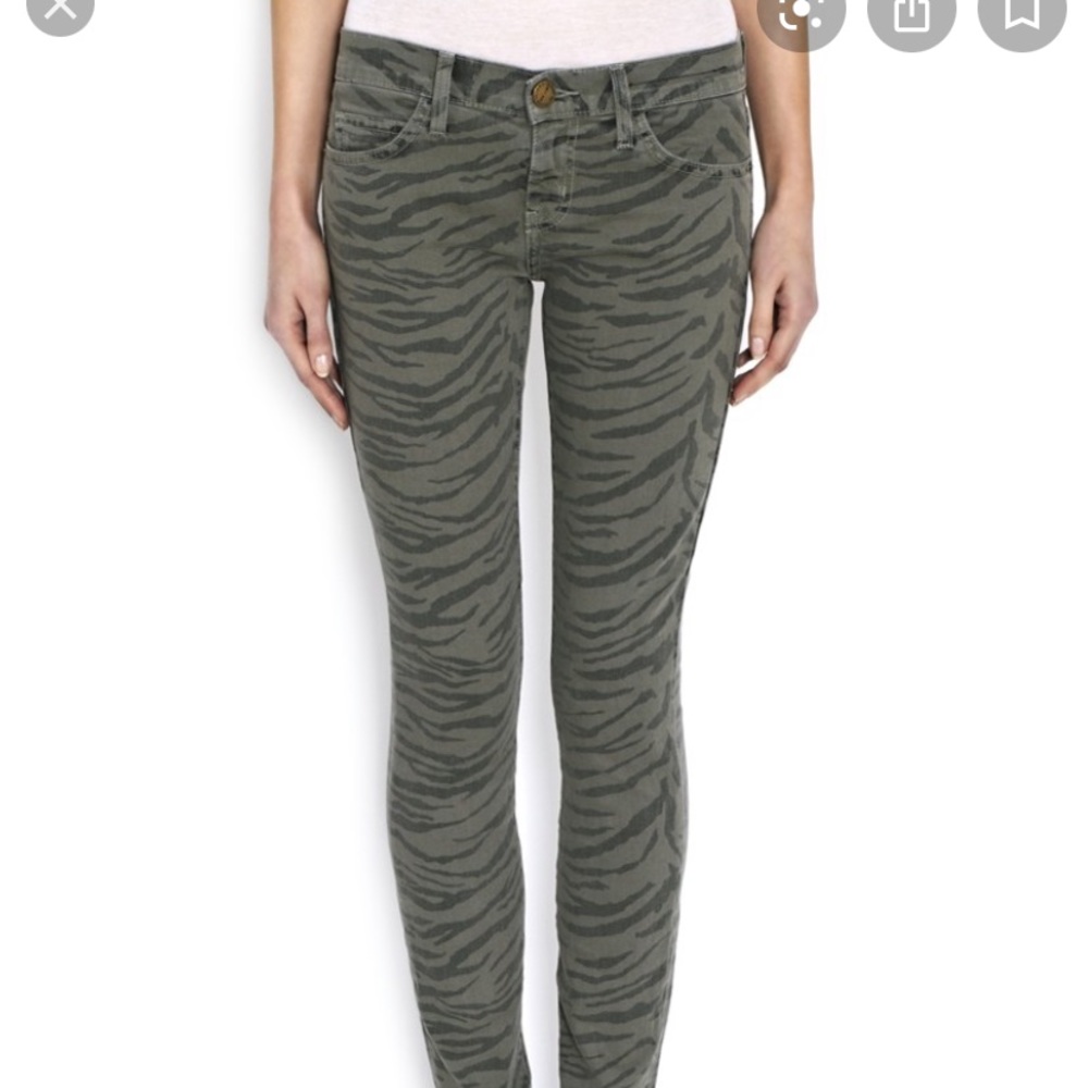 Current Elliott Ankle Skinny Dusty Olive Zebra Jeans 24
